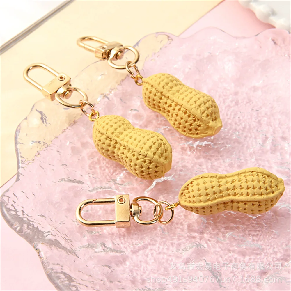 5pcs Simulation Peanut Food Keychain Keyring For Women Men Gift Creative Fun Peanuts Car Airpods Box Bag Charms Trinket Jewelry