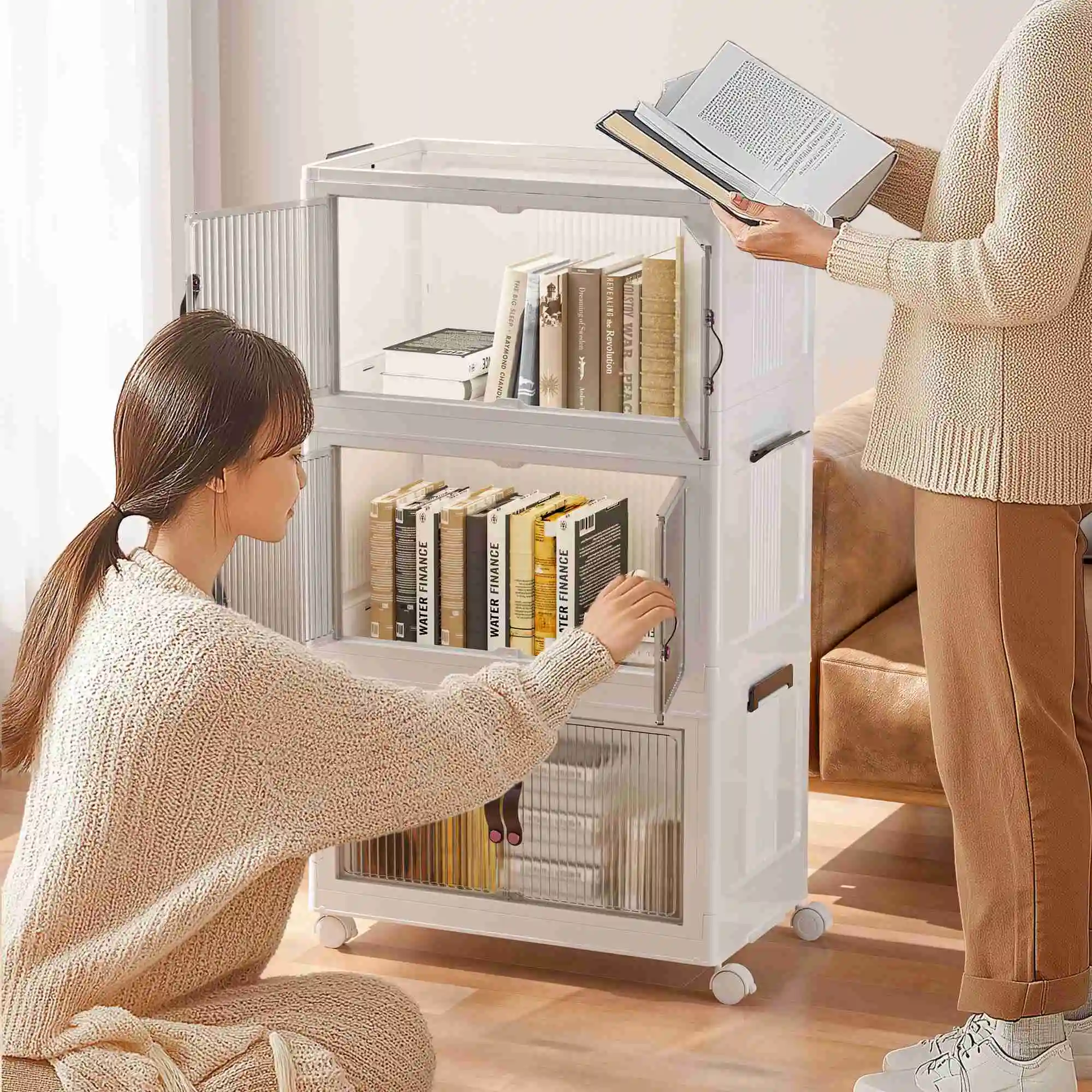 

Stackable Storage Box Storage Box Plastic Large Capacity Stackable Foldable Storage Bin with Wheels for Kitchen Bedroom