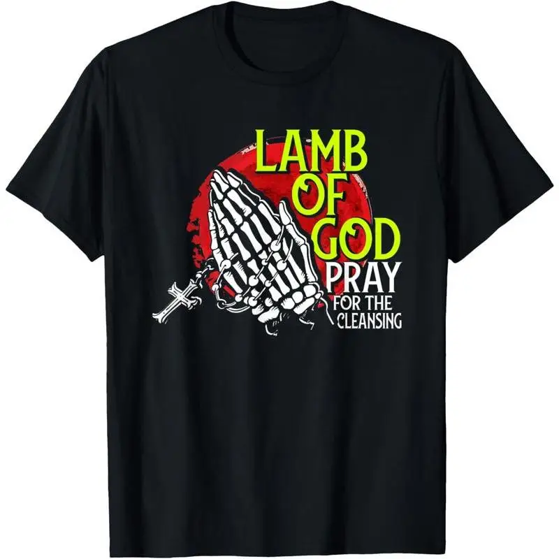 

Vintage Skeleton Praying Hands T-shirt Cross Graphic Print Lamb of God Faith Tee Gothic Hip Hop Streetwear Y2K Oversized Top