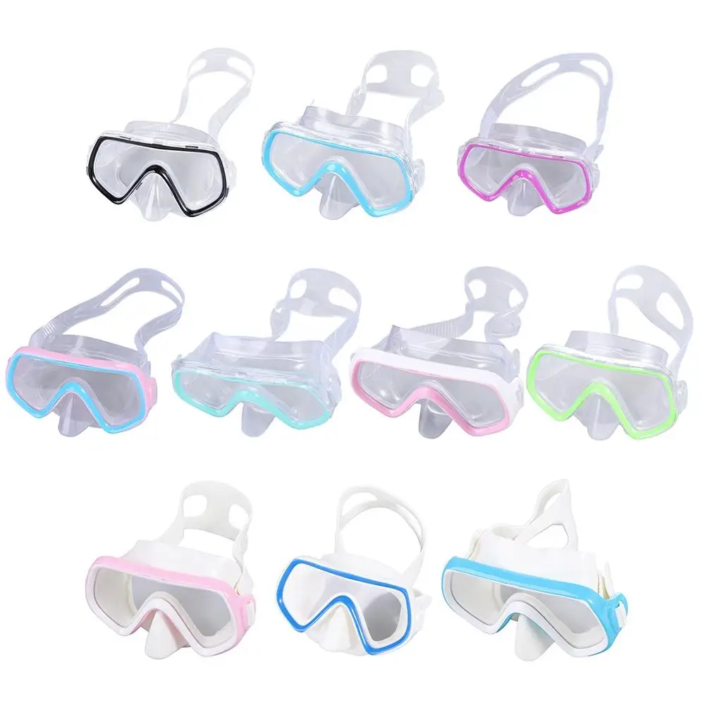 Pvc Band Kinder Zwembril Pc Glas Anti Fog Snorkel Zwembril Met Neus Cover Levendige Kleuren Kind Duikmasker