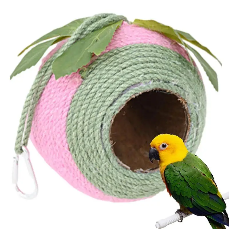 Bird House Parrots Sparrows Coconut Nest Natural Shell Bird House Hand Woven Bird Nest For Parrots Swallow Conures Sparrow