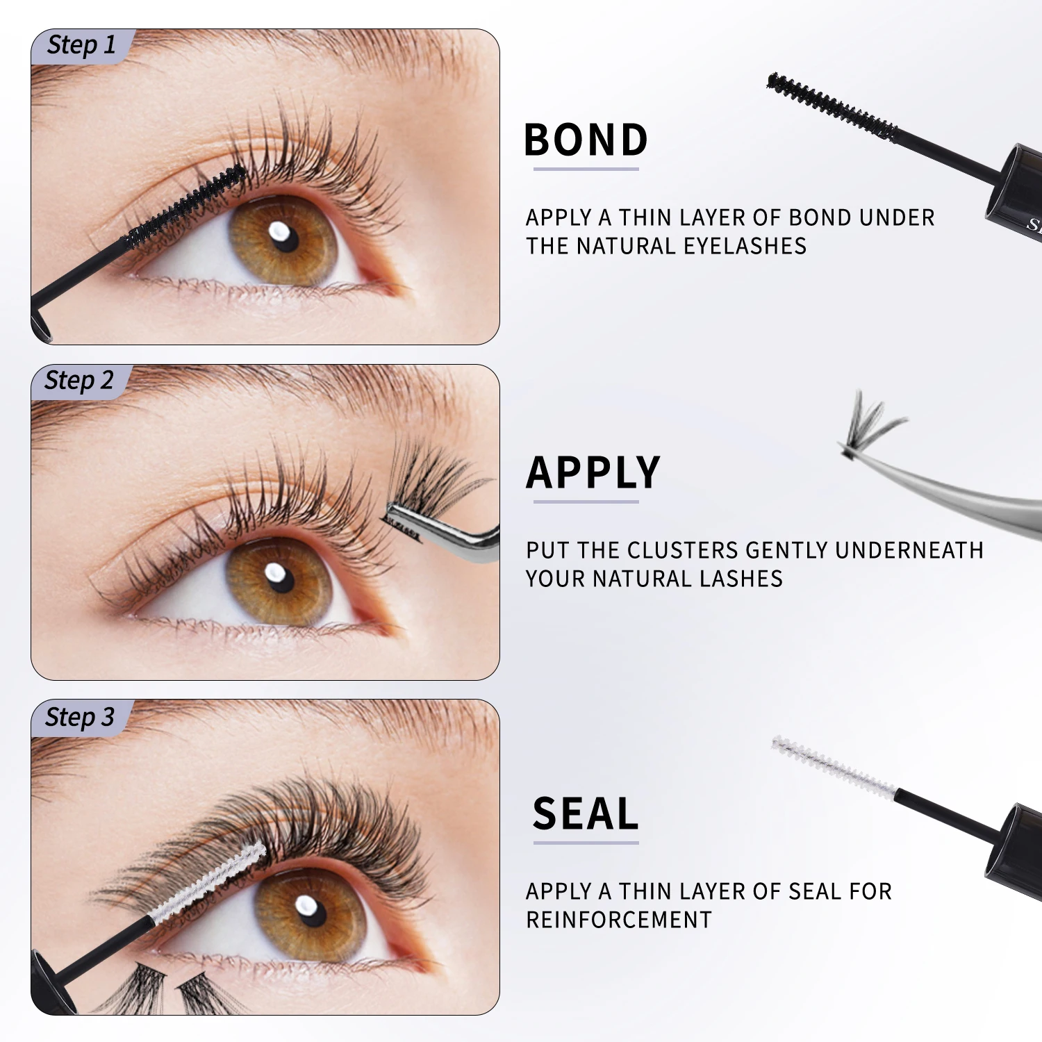 30D 40D bricolage grappes de cils ensemble volume moelleux Extensions de faux cils liaison et joint dissolvant de colle cils pince à épiler brosse