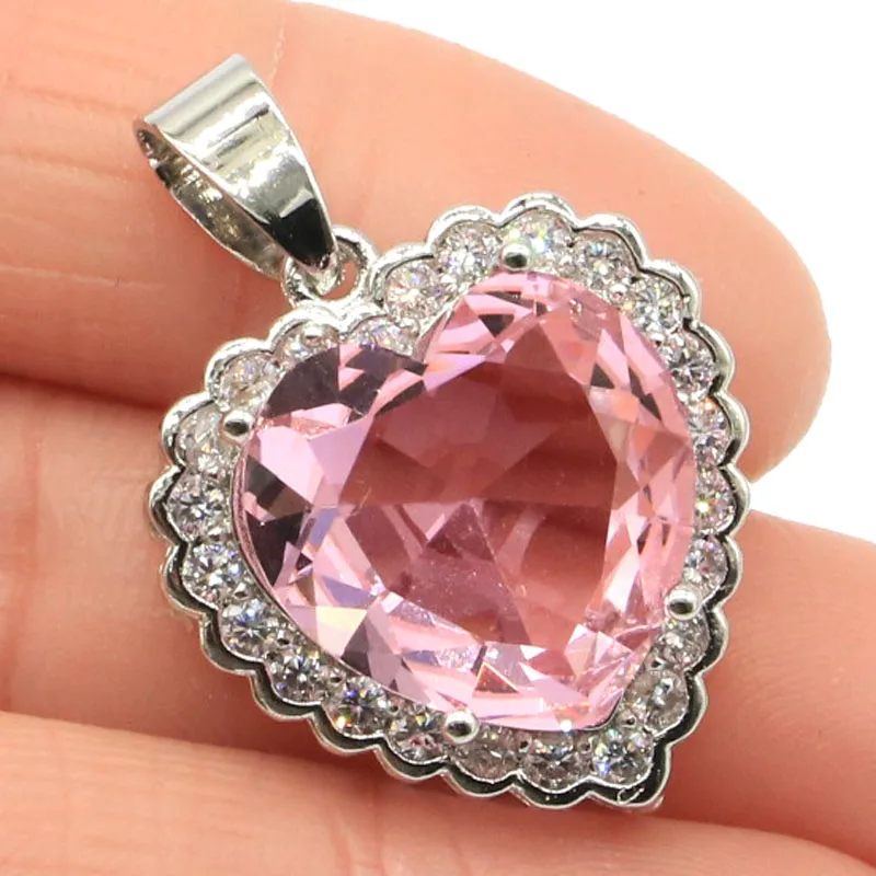 Buy 4 Get 1 Free 29x21mm Prevent Allergy Heart Shape Pink Morganite Iolite Pink Kunzite Blue Topaz CZ Silver Pendant