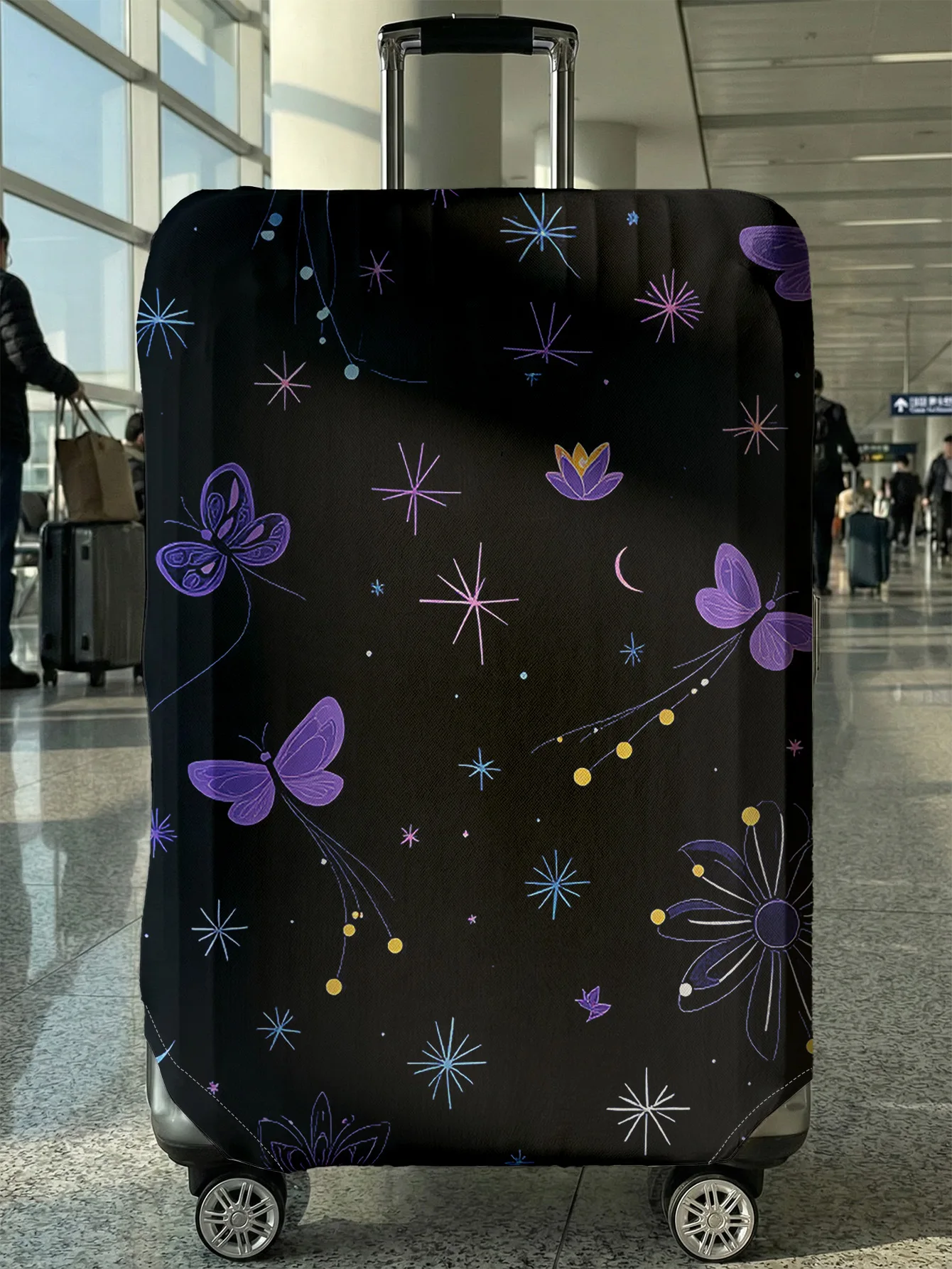 

Чехол для багажа с принтом фиолетовых бабочек и цветов, подходит для чемоданов 18-32 дюймов, чехол для ручки чемодана, дорожный аксессуар