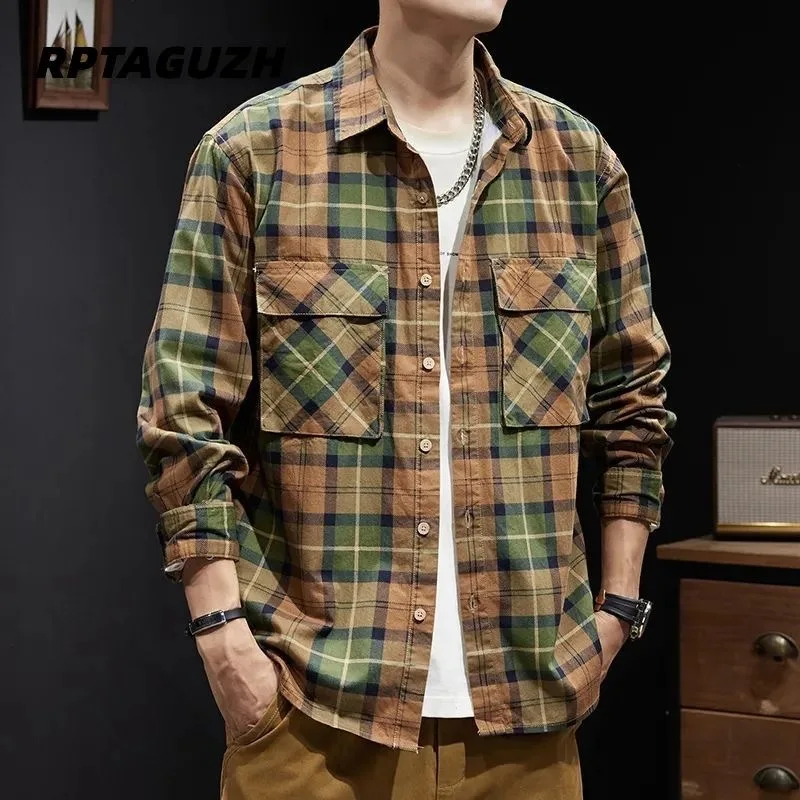 

Autumn and Spring New Fashion Men's American Vintage Plaid Long Sleeve Shirt Loose Sports Comfortable Breathable Plus Size Shirt
