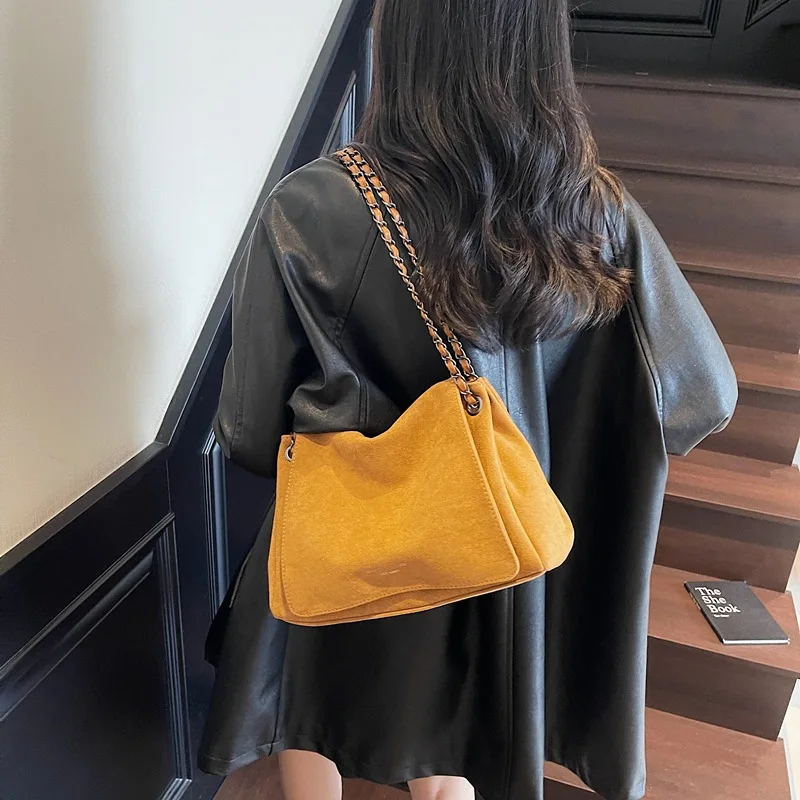 

Autumn new fashion casual simple frosted Tote messenger bag chain trend texture single shoulder crossbody female bags