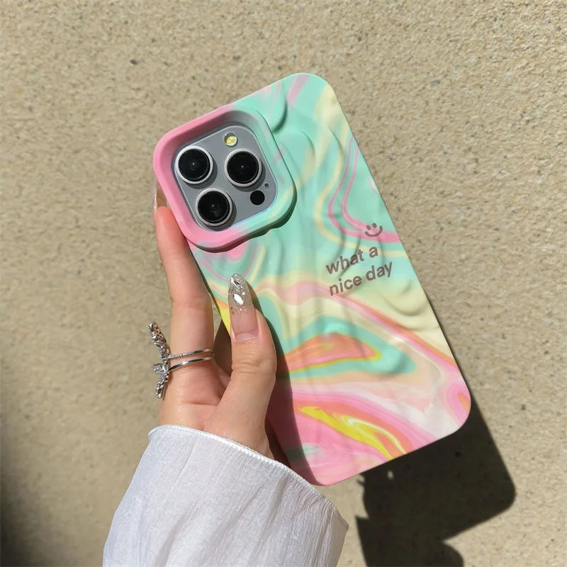 

Fashion Wave Gradient Candy Color Soft Phone Case for iPhone 17 16 Pro Max Plus Ink Painting Wrinkle Shell