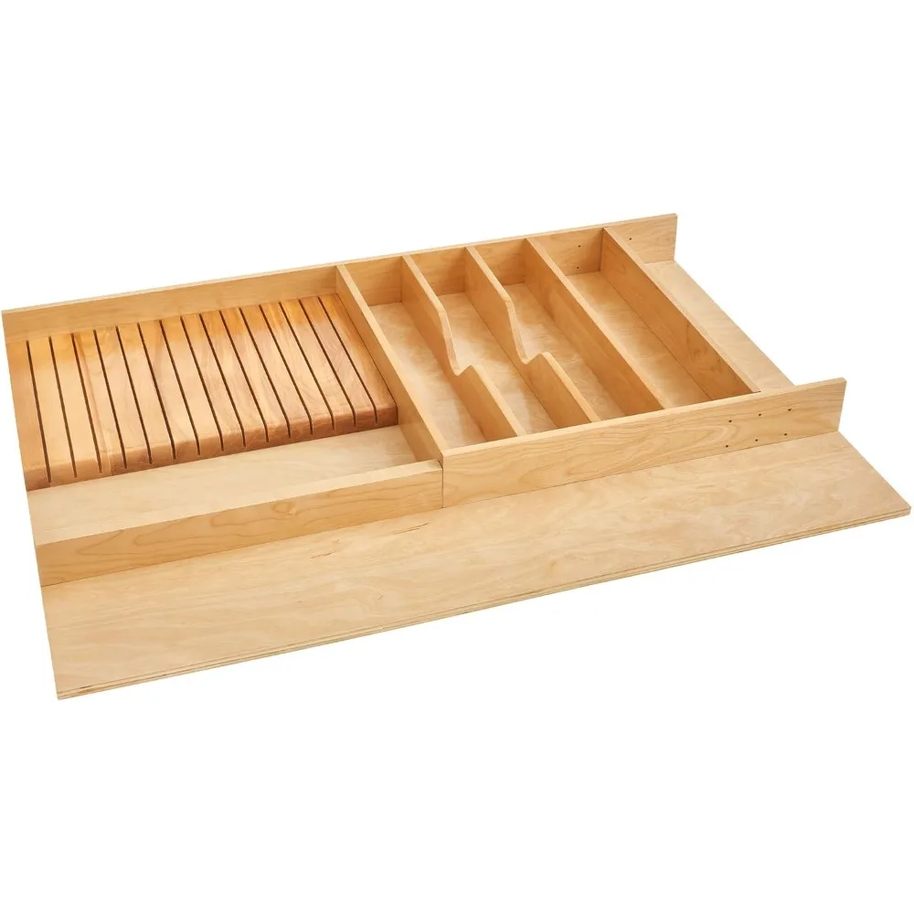 

Rev-A-Shelf Trim-to-Fit Wooden Kitchen Drawer Divider and Knife Block Utility Holder Tray Organizer Insert, 33.13 x 22 In, Maple