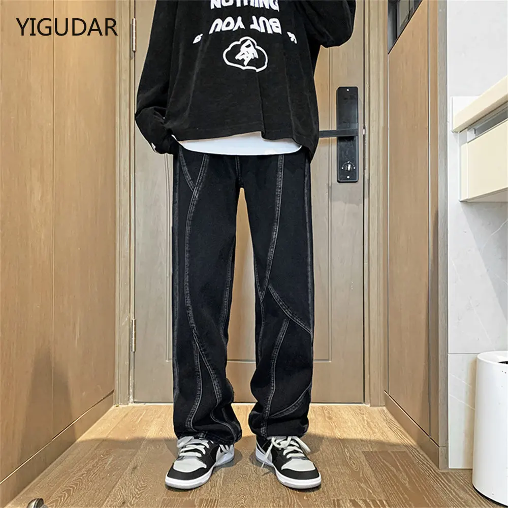 

Мужские джинсы 2022 весна-осень корейские широкие брюки модные уличные свободные прямые джинсовые брюки мужская одежда оверсайз