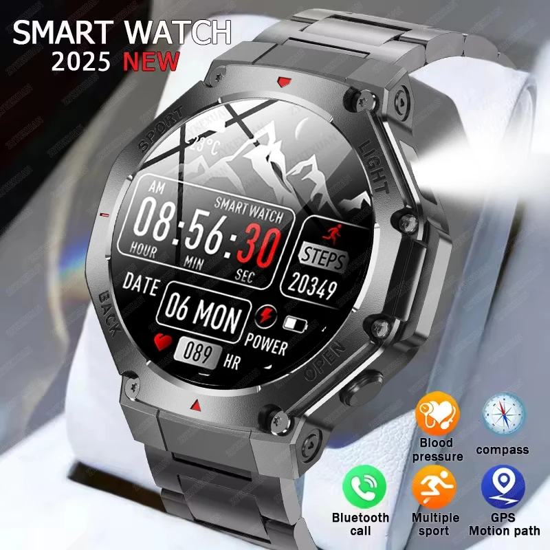 2025 New Smart Watch Men With LED Lighting Compass Sports Fitness Tracker Watch IP67 Waterproof Bluetooth Call SmartWatch Woman