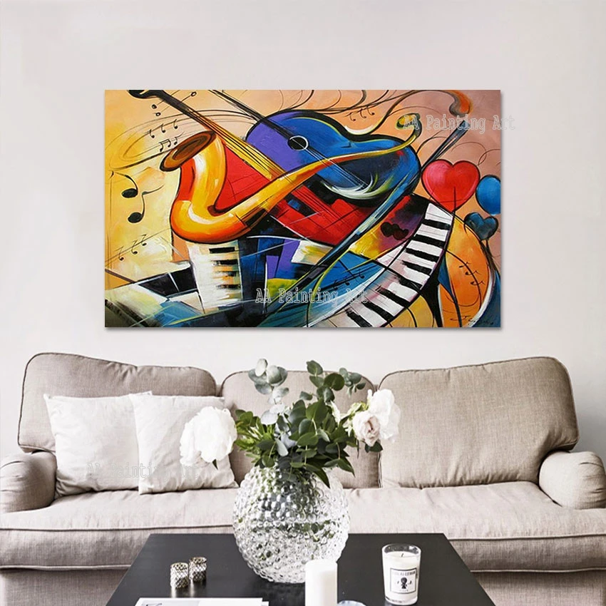 Kids Room Decor Chiristmas Gift Musical Instruments Picture Wall Poster 100% Hand Painted Oil Painting Abstract Cartoon Art