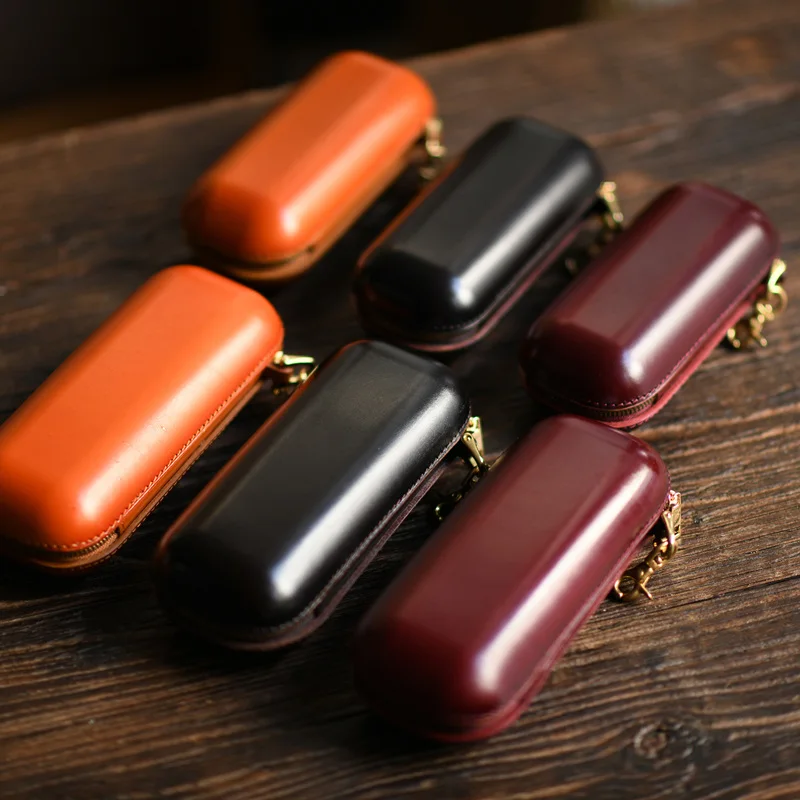 

Handmade Genuine Leather Eyeglass Case Hard Shell Retro Sunglasses Eyeliner Lipstick Mascara Pen Protection Box