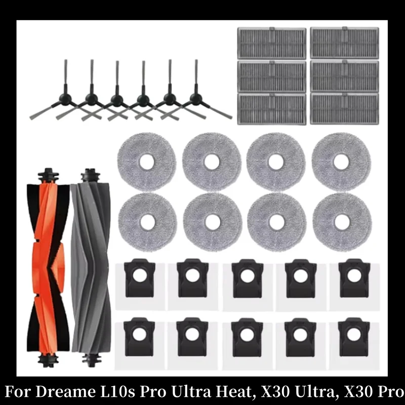 

For Dreame L10s Pro Ultra Heat, X30 Ultra, X30 Pro Vacuum Cleaner Replacement Accessories Main Side Brush Filter Mop Dust Bag