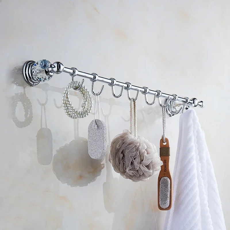 Golden Silver Crystal Hooks Restroom Coat Hanger Bath Clothing Bolt Copper No-Drill Luxurious Hanging Accessory