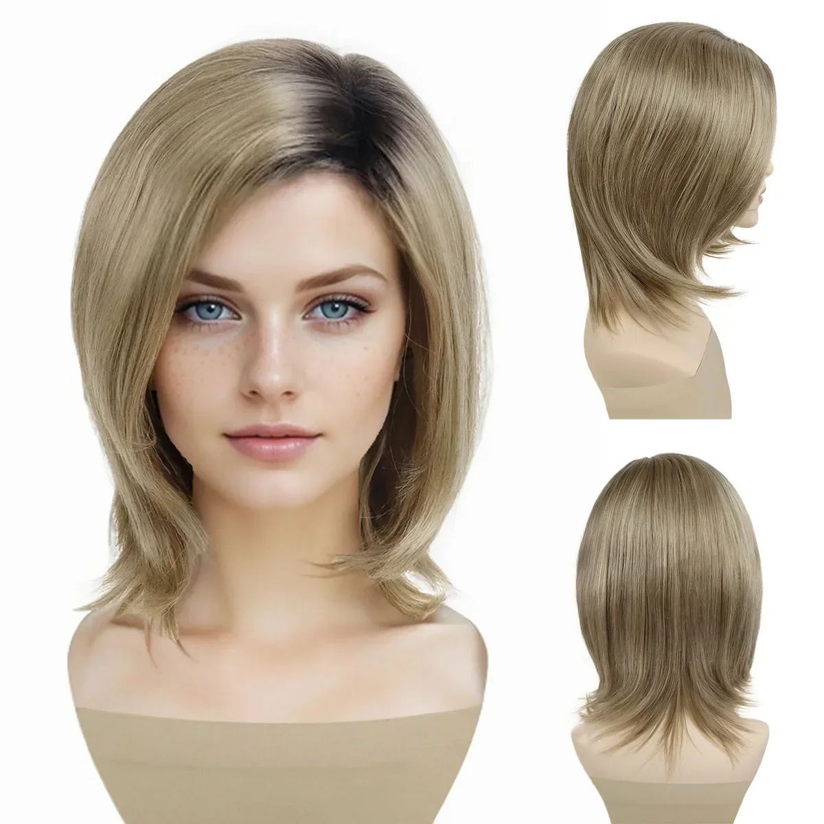 Short Bob Wig with Bangs Synthetic Blonde Wigs for Whte Women Natural Hairstyles Ombre Blond Wig Casual Haircuts Clearance Sale