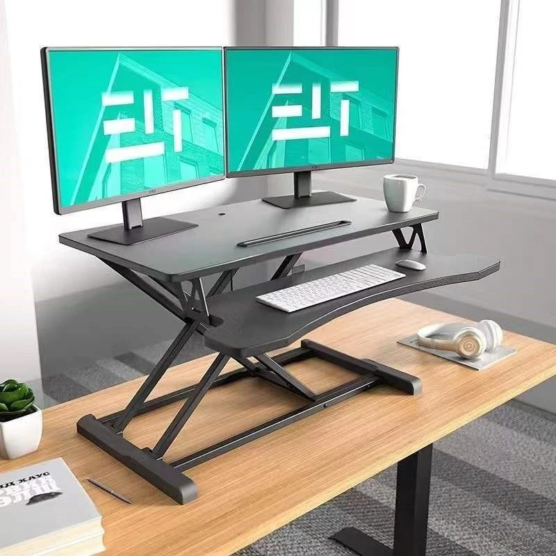 #Height Adjustable Folding Standing Computer Desk with Keyboard Tray for Home Office Gaming Lift Laptop Table Stand Workbench