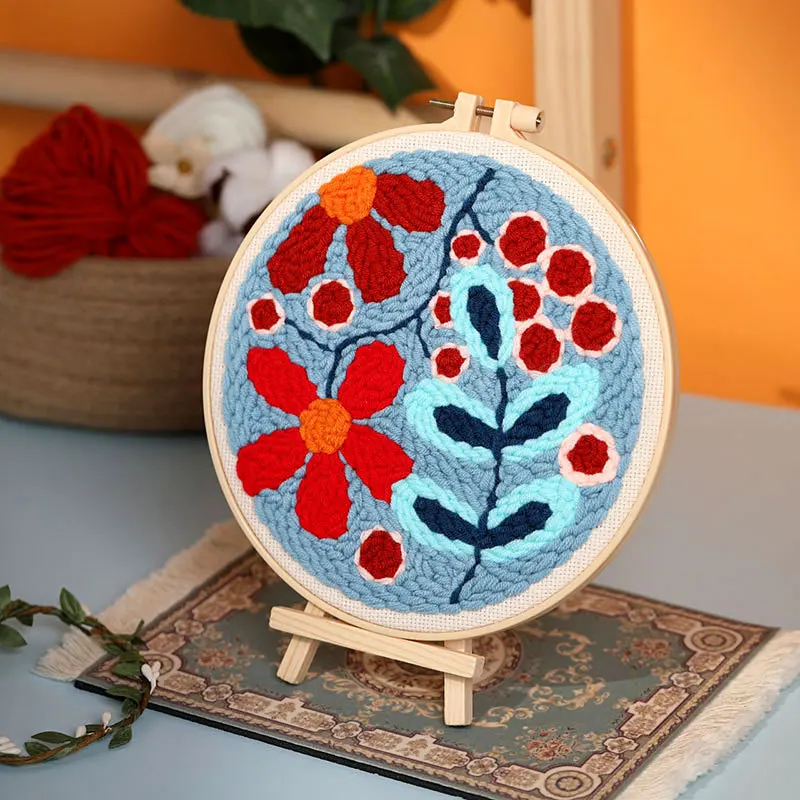 HUTSRAI Kit Couture Aiguille Poinçon Bois Avec Cerceau Broderie - Kit Débutant Touffetage