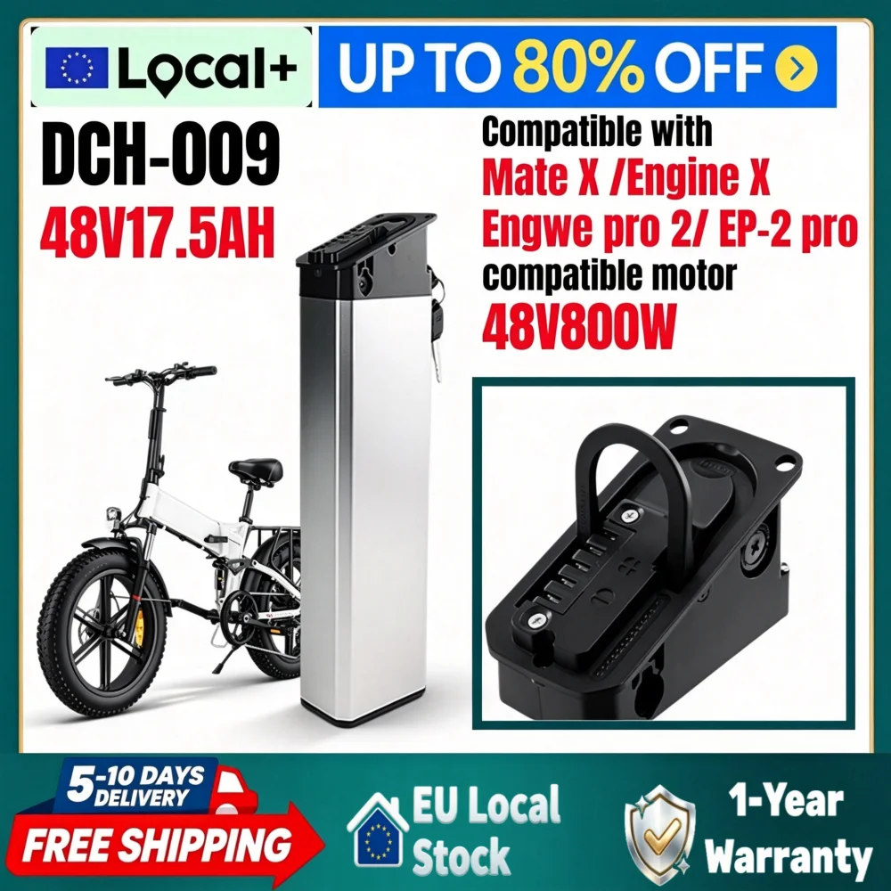 Batterie de remplacement au lithium 48V 17.5Ah avec BMS intégré pour Engwe EP-2 Pro, Engine X/Pro, MATE X, Polarna M5/M6, Ginghma R7 Pro, mise à niveau pour vélo électrique pliable DCH 009
