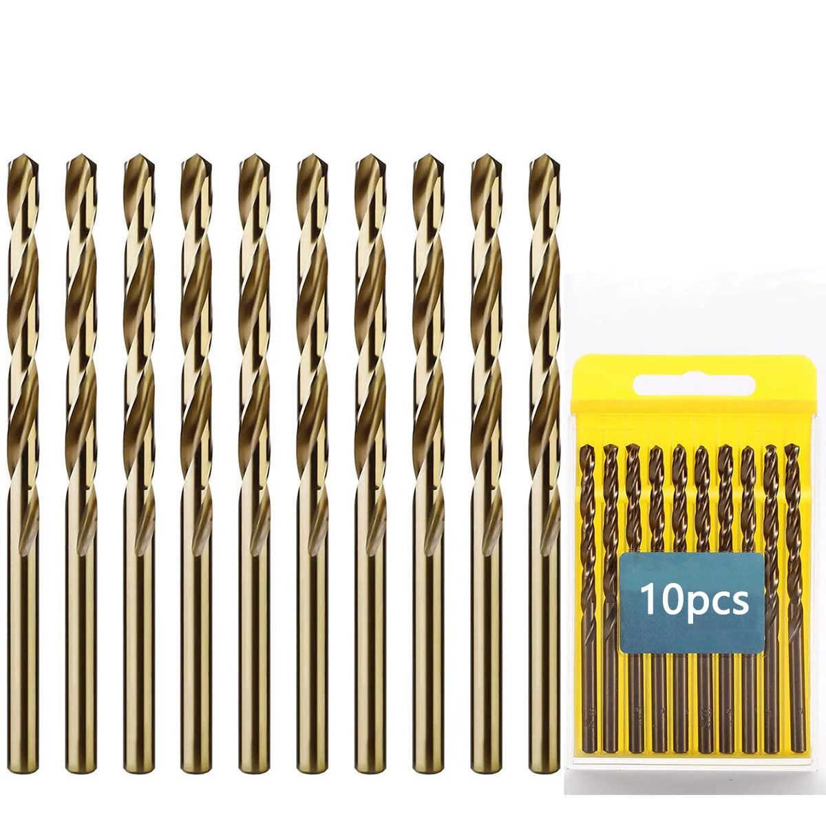 10pcs Cobalt Drill Bit Set 2mm, M35 Twist Drill Bits Straight Shank, High Speed Steel Drill Bits for Drilling in Hard Metal, Sta