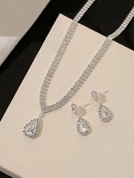 Emmaya Droplet shaped women's pendants, earrings necklace jewelry sets fashionable bride luxurious evening dress accessories 3 P