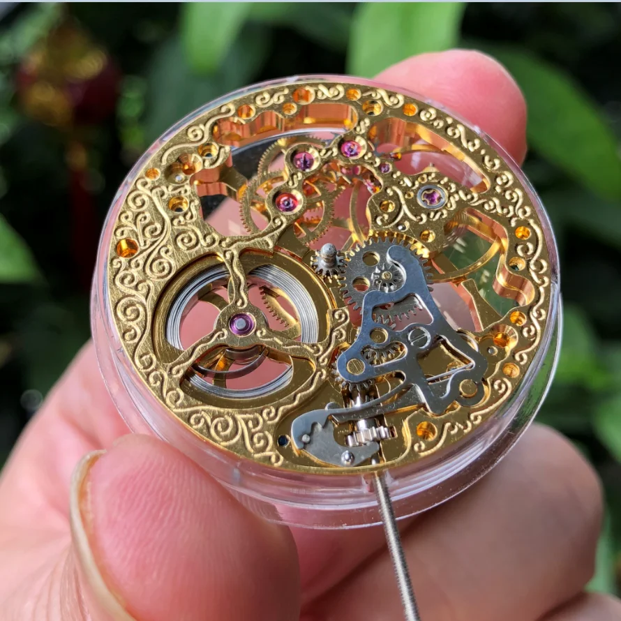 Genuine Mechanical St3600 Golden Manual Skeleton Hand Winding 6497 Hollow Out Carved Flowers Movement  For Men's Watch