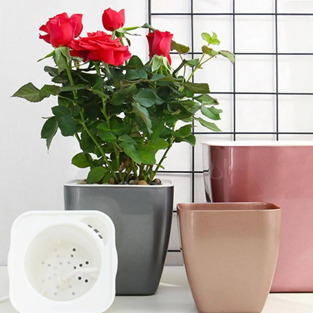 Vaso per fiori con irrigazione automatica, fioriera quadrata con foro ventilato, fioriera per acqua autoadesiva, vaso da fiori da giardinaggio