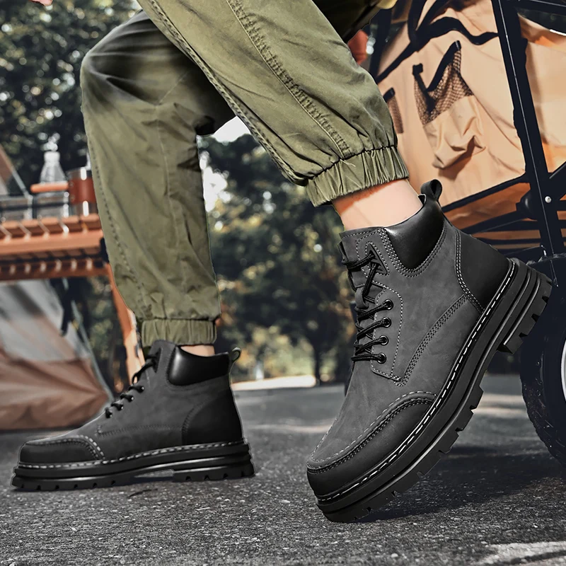 

Классические высокие мужские повседневные ботинки в британском стиле в стиле ретро, роскошные брендовые уличные ботинки из натуральной кожи, зимние плюшевые теплые походные ботинки