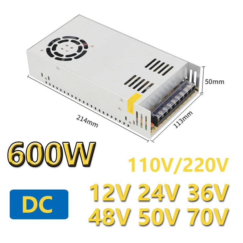 

DC 12V 24V 36V 48V 60V 70V Switching Power Supply Fonte 12V 600W AC 220V Source Transformer SMPS For LED Strip Light CCTV