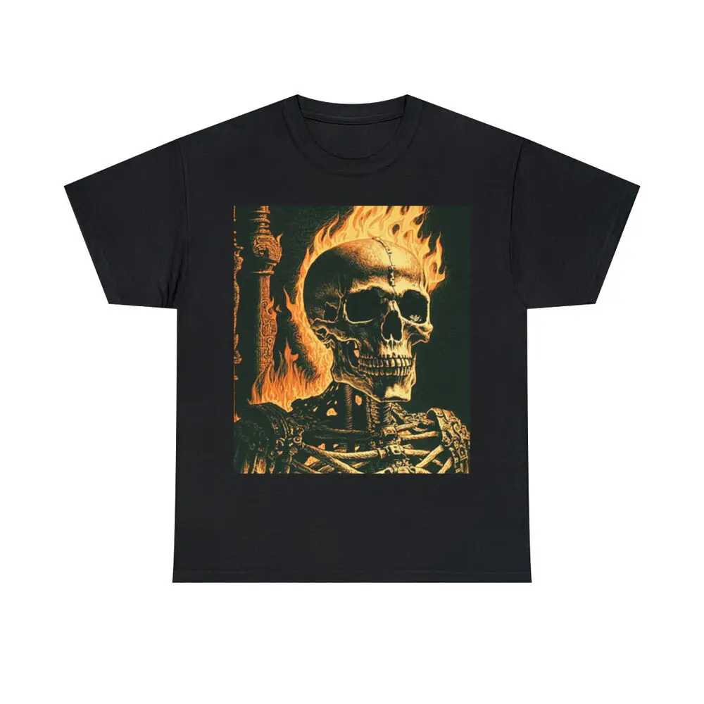 Skeleton Skull Flame Horror Scary Halloween Punk Metal Band For Men Clothing Women Tees Y2K Tops Unisex Summer Short Sleeve