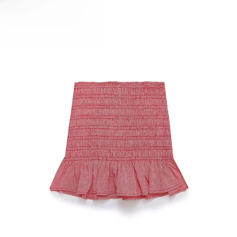 

ZBZA Summer New Women's Faion Plaid Skirt Street Sle Polyester Fiber Design Sensation Trendy New Arrival