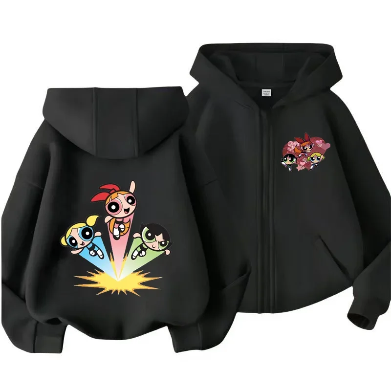 Kawaii anime Powerpuff Girls Hooded zipper shirt Sport coat Boys girls Chunqiu Harahara hoodie Powerpuff girls anime costume