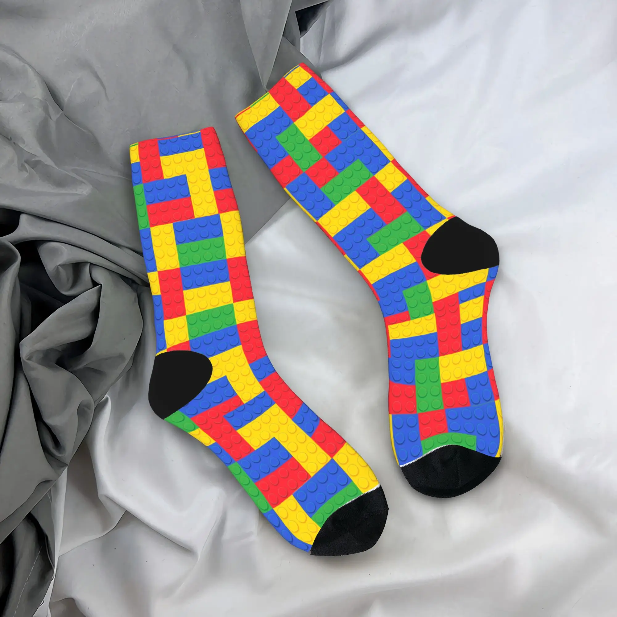 Symmetric Primary Color Building Blocks Pattern Socks Printed Stockings Anti Men Socks Quality Winter Gothic Skateboard Socks