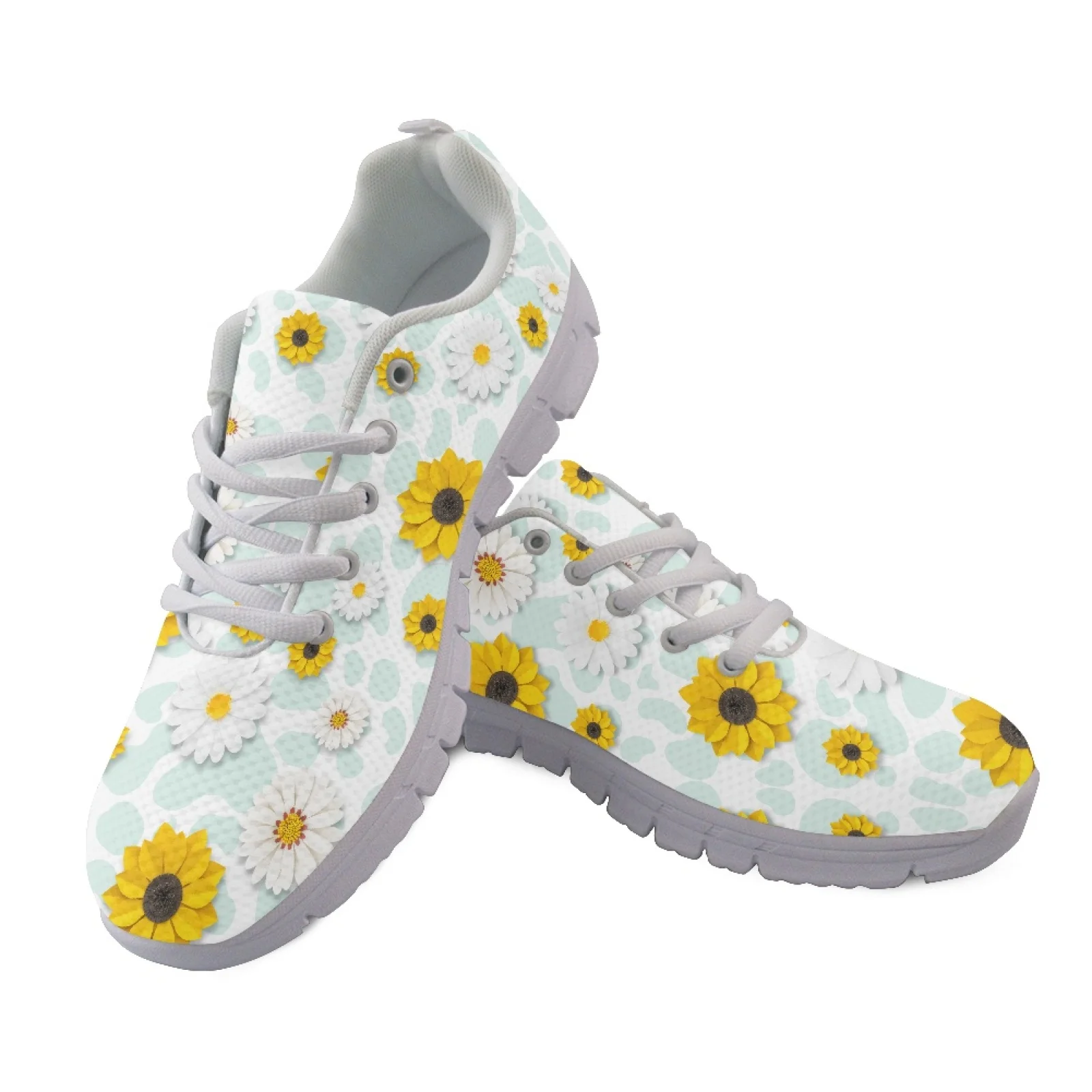 Coloranimal Sunflower Cow Mesh & EVA Sole Women Running Walking Shoes Lightweight Walking Sneakers for Mens New Trend