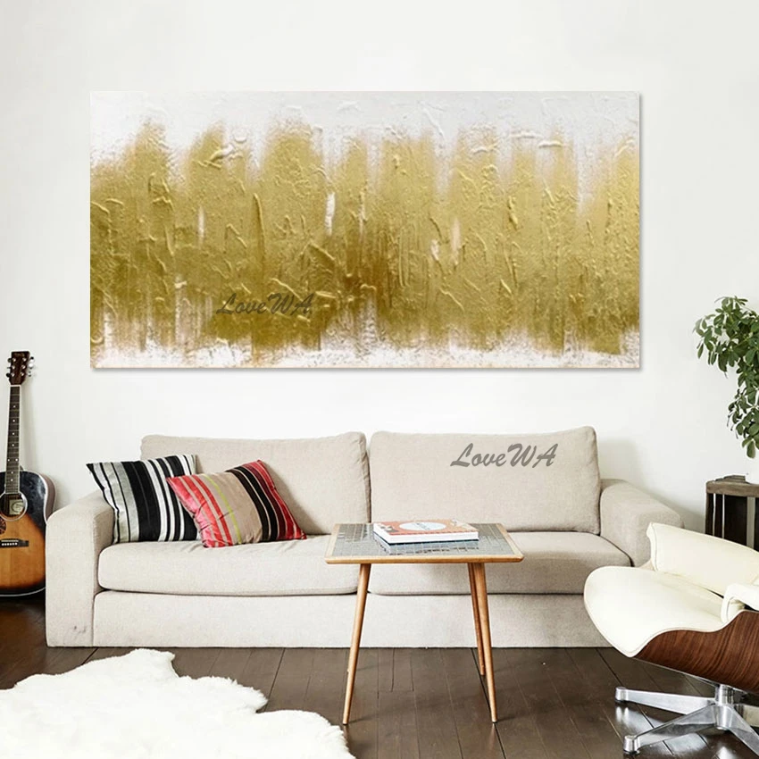 

High Quality Art Poster Frameless Abstract Gold Foil Textured Paintings Canvas Picture Wall Modern Large Size Office Artwork