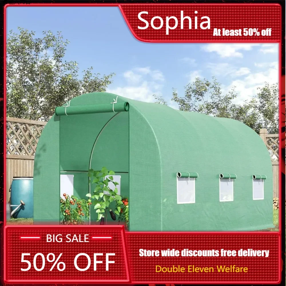 Garden Buildings 15 'x 6' X 7 'outdoor Walk-in Tunnel Greenhouse with Rolled Up Windows, Zippered Windows, and Windproof Cover