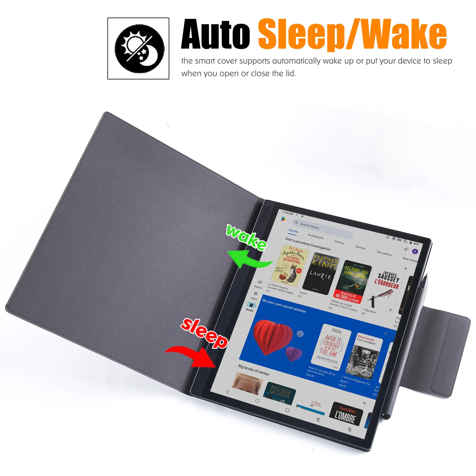 Case for Boox Tab Ultra C Pro | Magnetic Adsorption | Pen Clasp Design | Thin & Light | PU Leather Cover with Auto Sleep/Wake