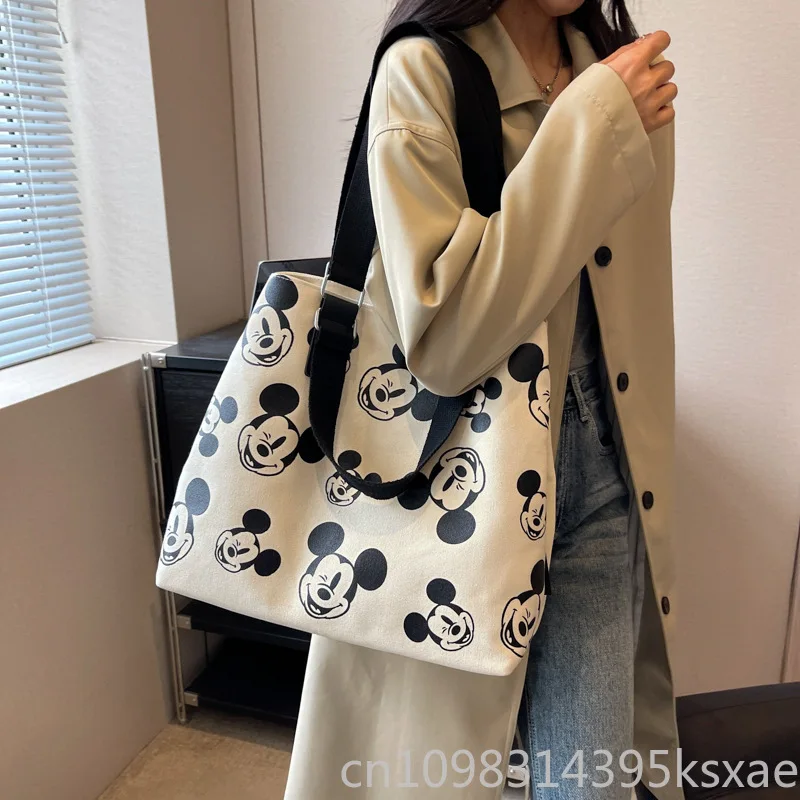Bolso de hombro de lona de gran capacidad de Disney para mujer, bonito bolso cruzado de Mickey Mouse, bolso de diseñador de lujo para uso diario de estudiantes