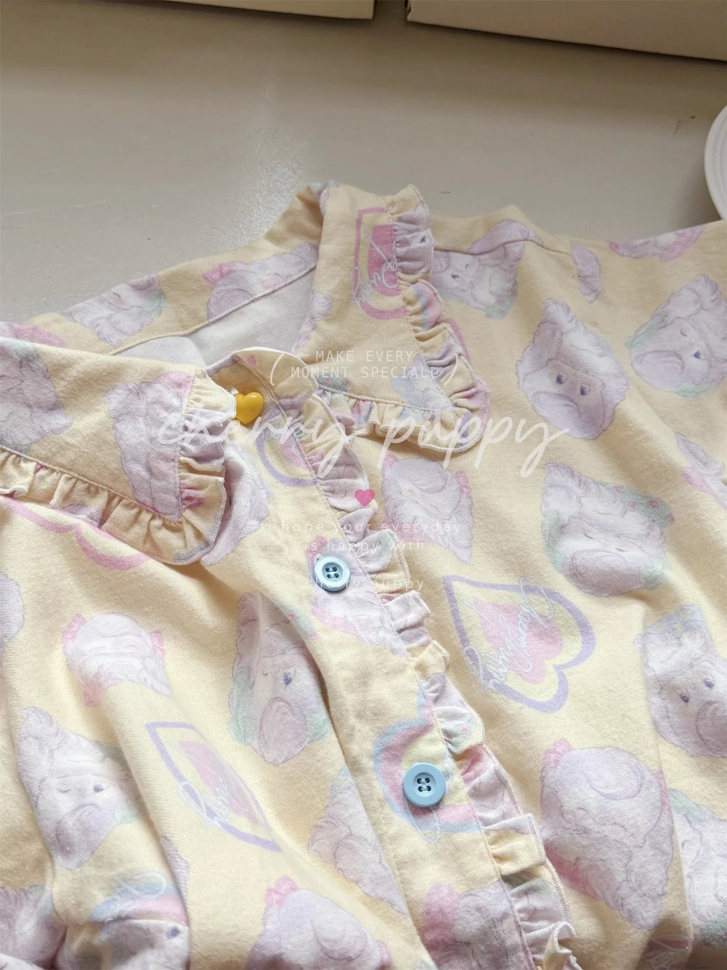 Sweet Girl Cartoon Puppy Cotton Polished Long-sleeved Pajamas Japanese Ins Loose Casual Soft Homewear Set