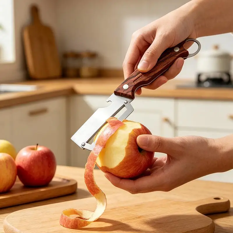 ~Premium Multi-Functional Vegetable Peeler For Kitchen, Heavy Duty Stainless Steel Potato Peeler With Ergonomic Wooden Handle