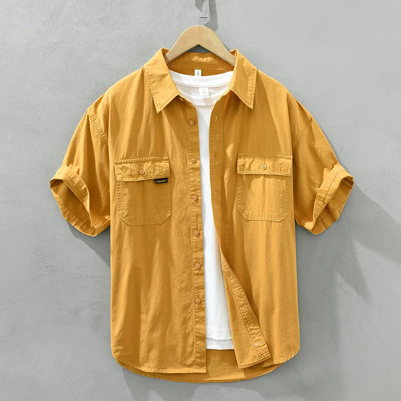 Retro mężczyzna Cargo koszula kurtka bawełniany mundur lekki w stylu Casual, biurowy styl Safari koszule męskie przystojny modny wszechstronny luźne góra