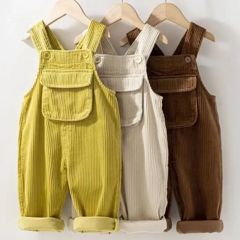 NEW Toddler Boys Girls Corduroy Dungarees Overalls for Kids Casual Pants Oversize Pocket Loose Jumpsuit Kids Clothes