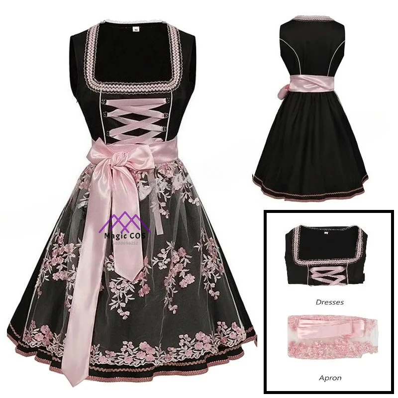 

Germany Munich Oktoberfest Vintage Beer Girl Dirndl Dress Bavarian Traditional Carnival Tavern Maid Cosplay Costume Party Outfit