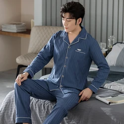 Blue Men Pajamas Set Long Sleeves Long Pants Autumn Winter Simple Sleepwear Casual Pijamas Male Pyjamas Soft Nighty Cozy Pjs Boy