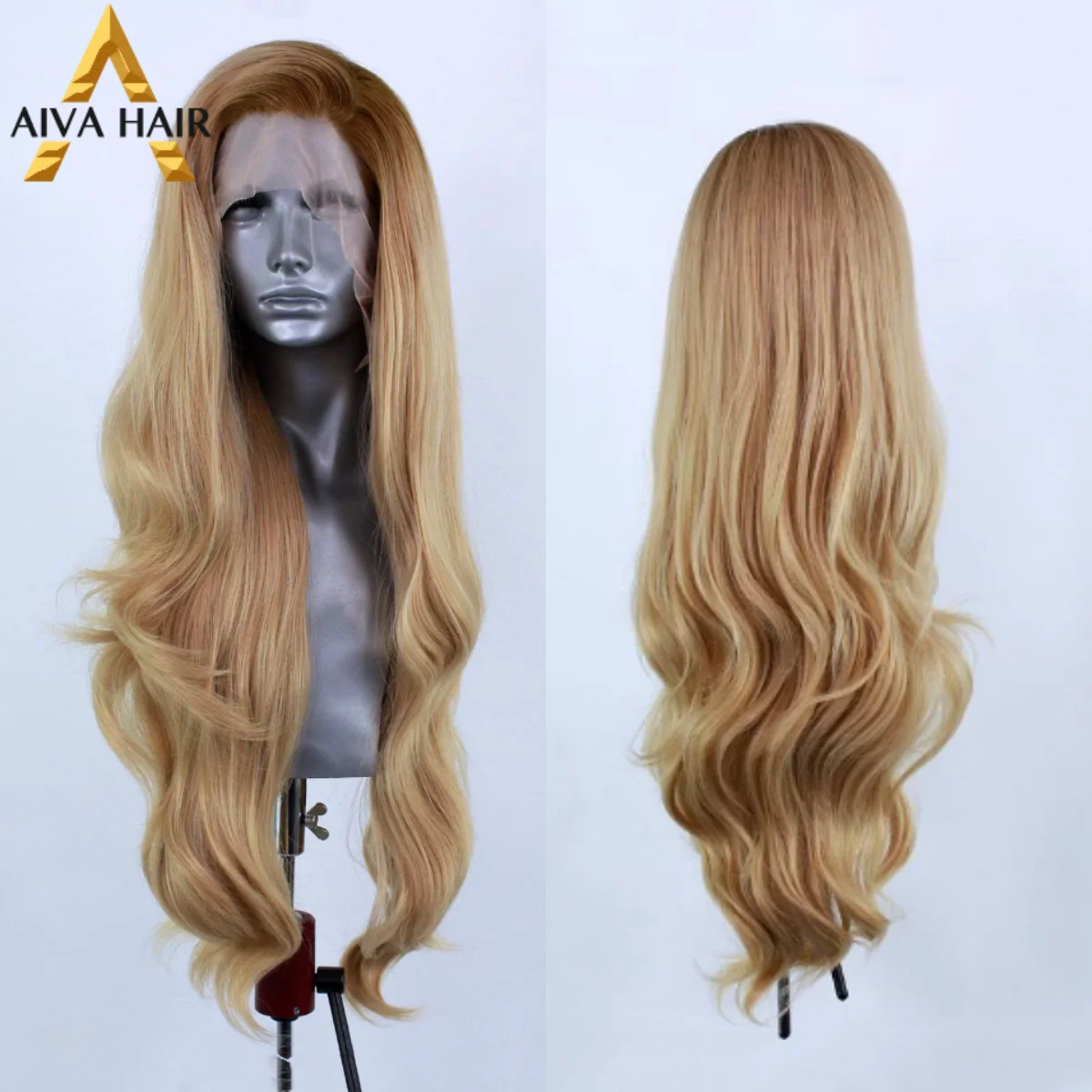 

Aiva Hair Ombre Brown Synthetic 13X4 Lace Front Wig Body Wave Glueless Preplucked Heat Resistant Cosplay Wigs For Women 180%