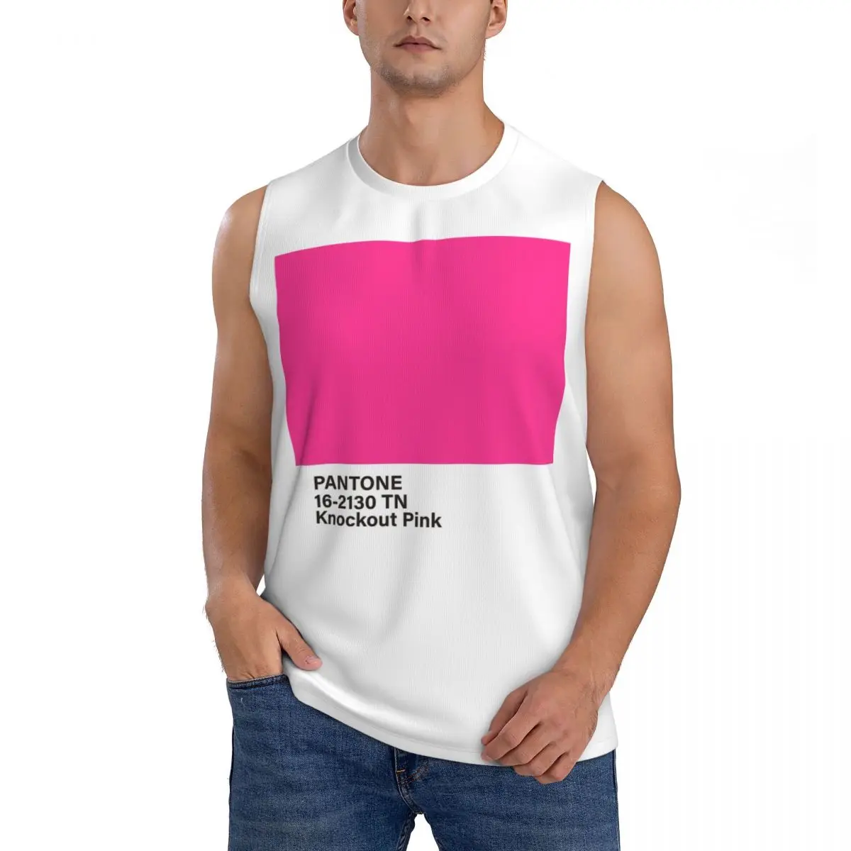 Pantone 16-2130 TN Knockout Pink Men Sleeveless Tank Tops Quick Dry Breathable Gym Fitness Running Summer Casual Sport Vest