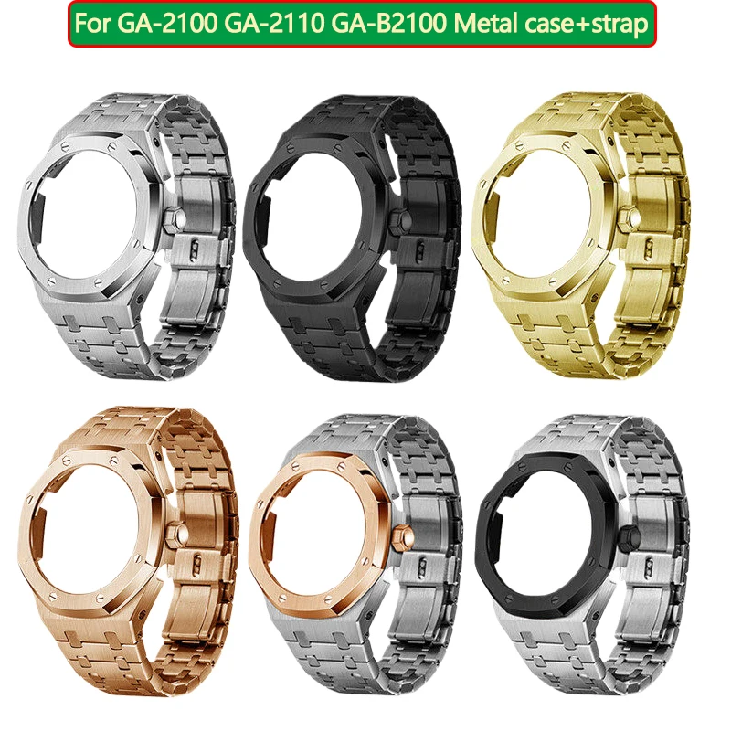 GA2100 316L Metal Case+Strap Mod Kit for Casio G-SHOCK 5611 GA-2110 GA-B2100 modify Royal Oak Style Steel Shell&Band Refit Set