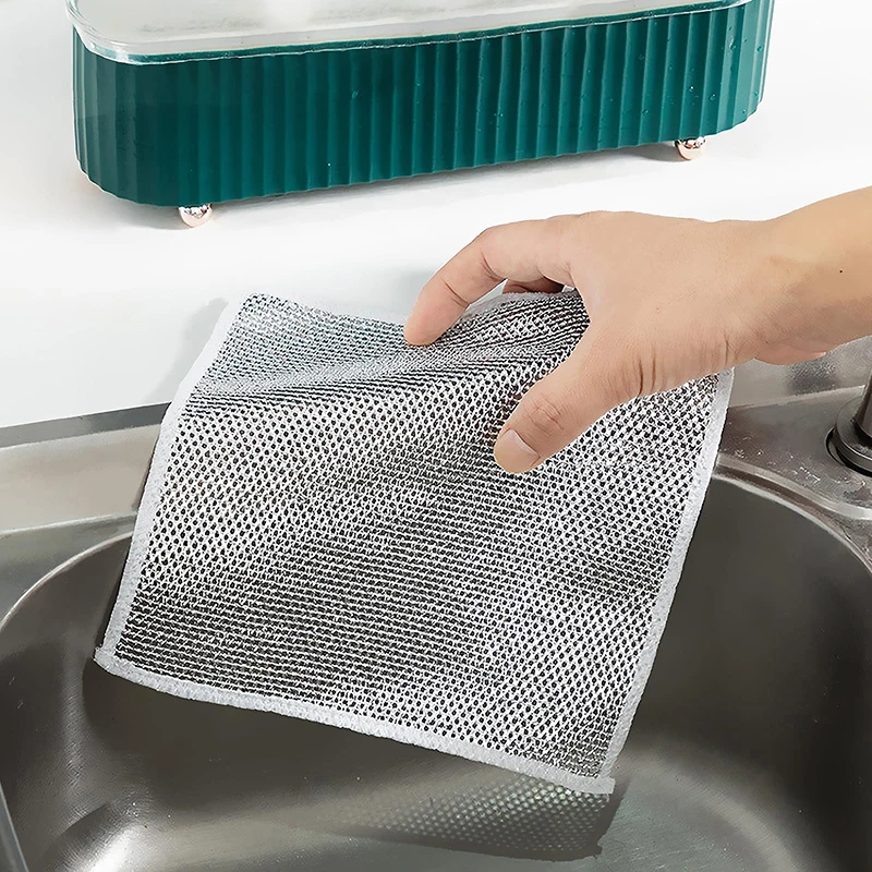 New 1/5/10pcs Magic Cleaning Cloth Thicken Double Layer Steel Wire Rags Non-stick Dishcloth Towel Kitchen Dish Pot Cleaning Tool