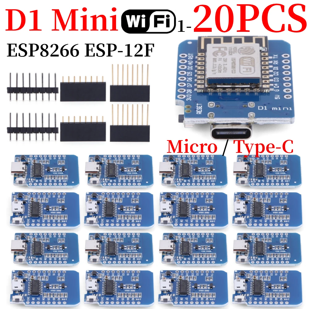 บอร์ด D1 ESP8266ขนาดเล็ก1-20ชิ้นแผงวงจรไวไฟ CH340G ESP-12F CH340 V2 USB wemos D1 MINI NodeMcu Lua IOT BOARD 3.3V MET Pins