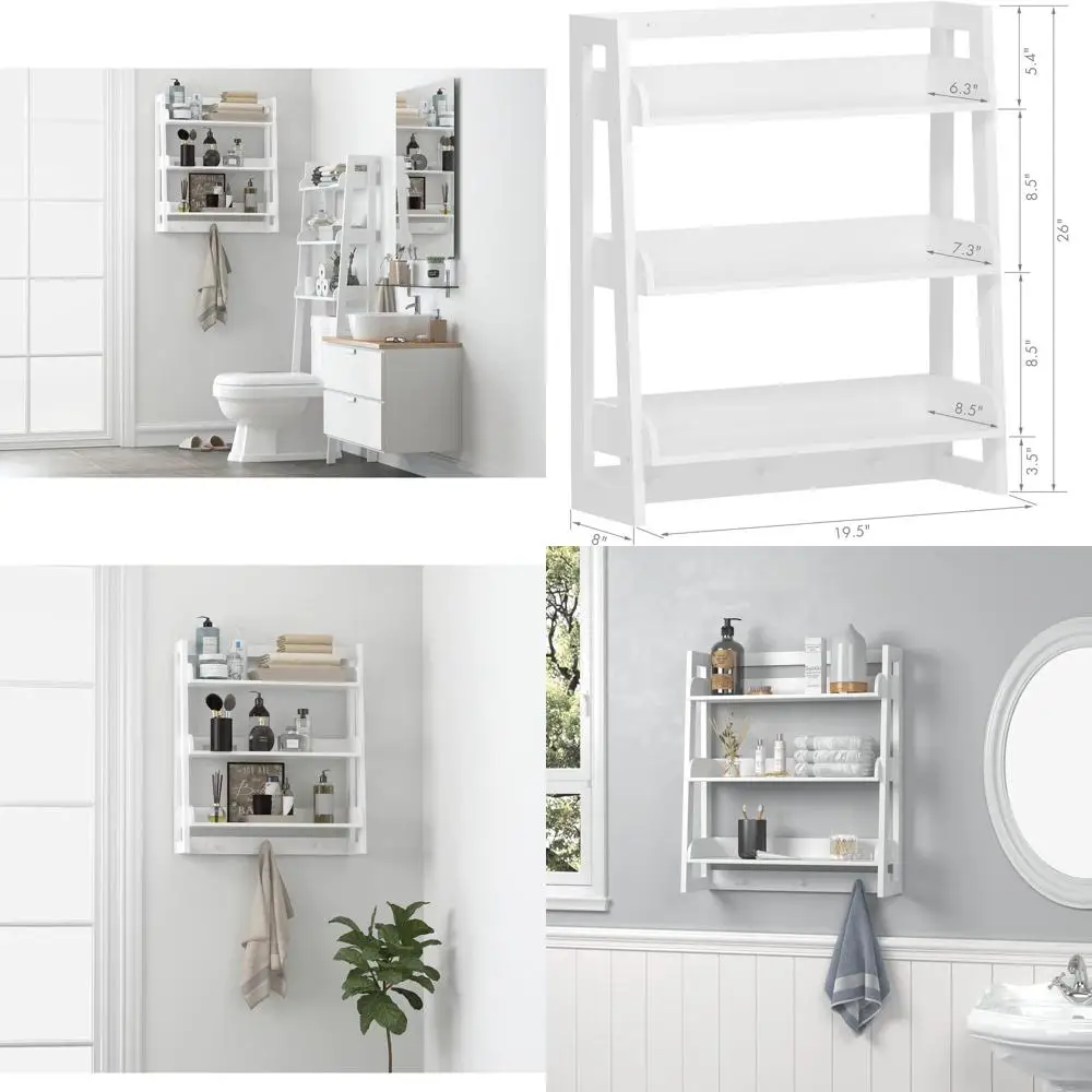 

Трехуровневая белая настенная полка-органайзер с крючками, решение для хранения над унитазом