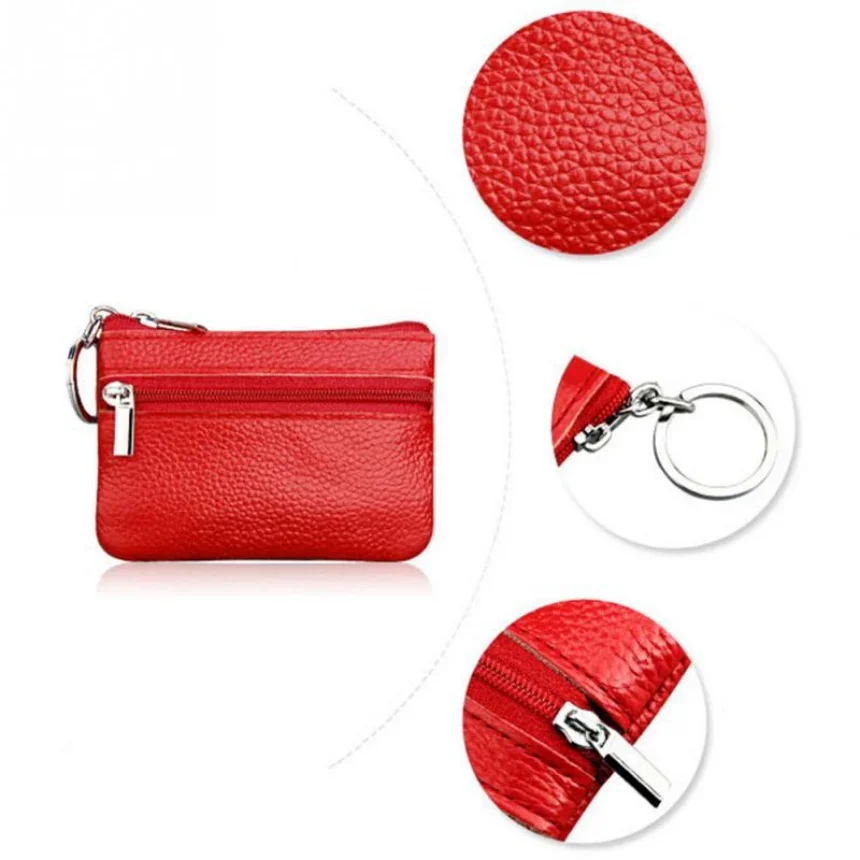 Bolsa de moedas de couro pu feminina, bolsa pequena para troca de dinheiro, carteira de bolso, porta-chaves, mini bolsa funcional, carteira de cartão com zíper